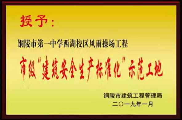 铜陵市2018年度市级“建筑安全生产标准化示范工地”荣誉称号