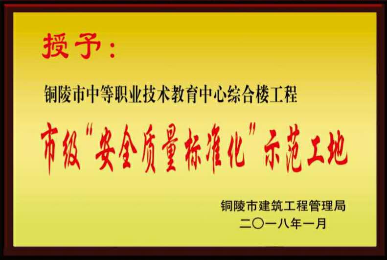 铜陵市2017年度市级“安全质量标准化示范工地”荣誉称号